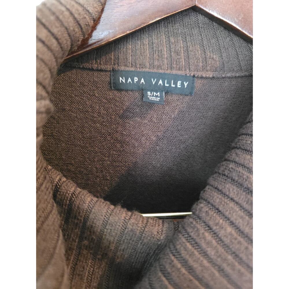 Napa Valley Brown Cowl Neck Buckle Wrap Sweater S/M Chocolate Knit Pullover - Picture 3 of 9